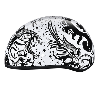 DOT Approved Daytona Motorcycle Half Face Helmet - Skull Cap Graphics for Men & Women, Scooters, ATVs, UTVs & Choppers - W/ Lovesee