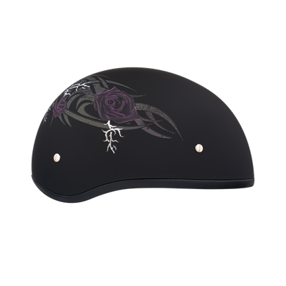 DOT Approved Daytona Motorcycle Half Face Helmet - Skull Cap Graphics for Men & Women, Scooters, ATVs, UTVs & Choppers - W/ Purple Rose
