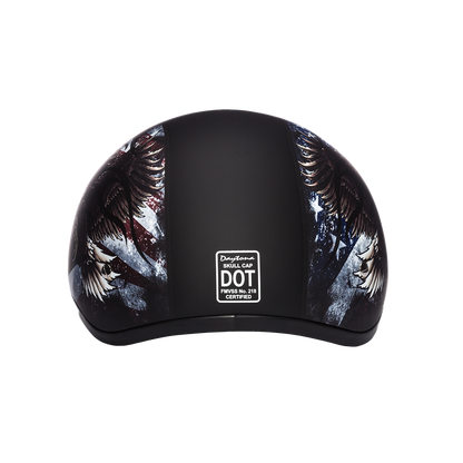 DOT Approved Daytona Motorcycle Half Face Helmet - Skull Cap Graphics for Men & Women, Scooters, ATVs, UTVs & Choppers - W/ USA