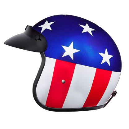 DOT Approved Daytona Cruiser Open Face Motorcycle Helmet - Men, Women & Youth - With Visor & Graphics - W/ Captain America