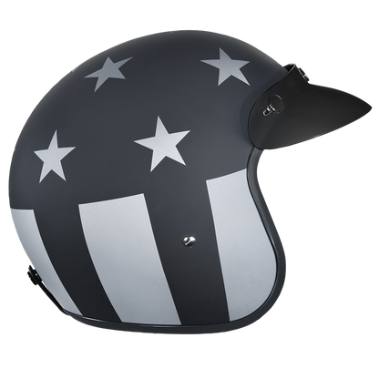 DOT Approved Daytona Cruiser Open Face Motorcycle Helmet - Men, Women & Youth - With Visor & Graphics - W/ Captain America Stealth