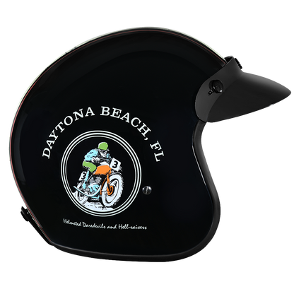 DOT Approved Daytona Cruiser Open Face Motorcycle Helmet - Men, Women & Youth - With Visor & Graphics - W/ Daytona 30th