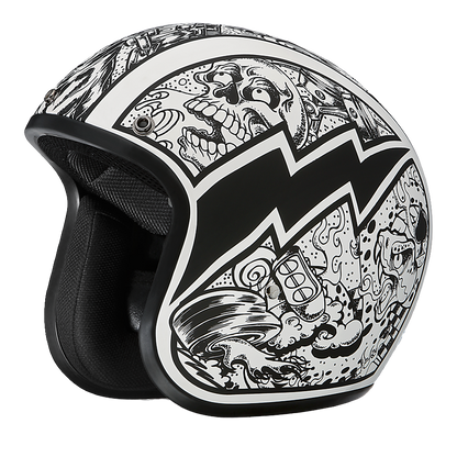 DOT Approved Daytona Cruiser Open Face Motorcycle Helmet - Men, Women & Youth - With Visor & Graphics - W/ Graffiti