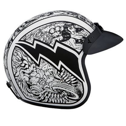DOT Approved Daytona Cruiser Open Face Motorcycle Helmet - Men, Women & Youth - With Visor & Graphics - W/ Graffiti
