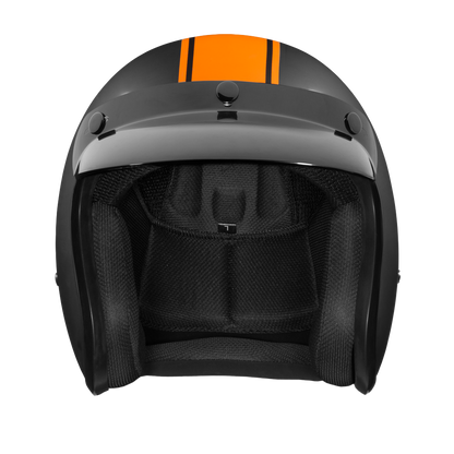 DOT Approved Daytona Cruiser Open Face Motorcycle Helmet - Men, Women & Youth - With Visor & Graphics - W/ Orange Pin Stripe