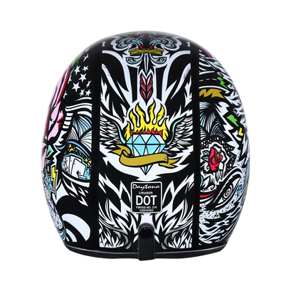 DOT Approved Daytona Cruiser Open Face Motorcycle Helmet - Men, Women & Youth - With Visor & Graphics - W/ Tribal