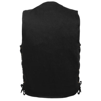 Milwaukee Leather DM1315 Men's Black Classic Denim Western Style Cowboy Biker Vest with Adjustable Side Laces