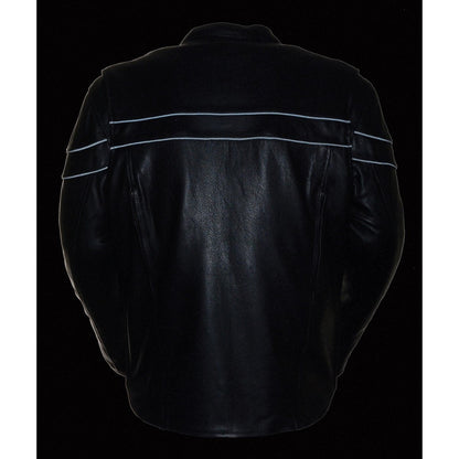 Milwaukee Leather LKM1725 Men's Black Leather Sporty Crossover Scooter Motorcycle Jacket w/ Reflective Piping