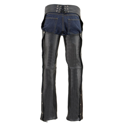 Milwaukee Leather Chaps for Men's Black Premium Leather- Classic Jean Style Pockets Motorcycle Riders Chap- LKM5781