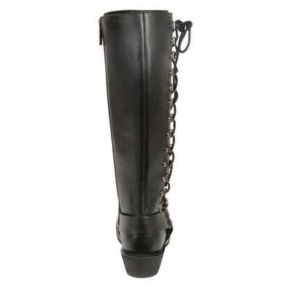 Milwaukee Leather MBL9365W Women’s Wide Width Black Classic Harness 14-inch Square Toe Leather Boots
