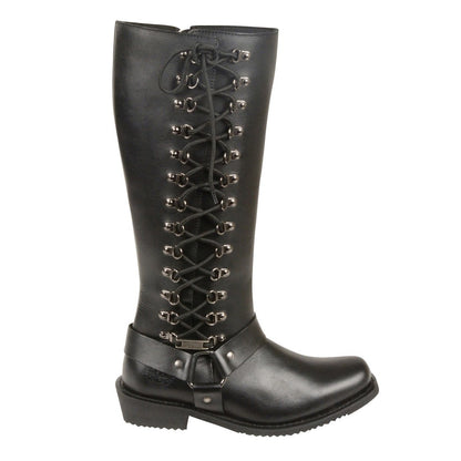 Milwaukee Leather MBL9365 Women's Classic Black Leather 14-Inch Harness Square Toe Tall Motorcycle Boots