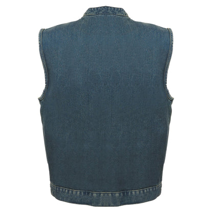 Milwaukee Leather MDM3000 Men's 'Brute' Concealed Snap Black Denim Club Style Vest w/ Hidden Zipper