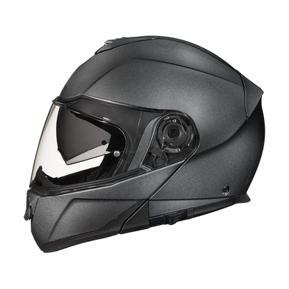 Daytona Glide Modular Motorcycle Helmet - DOT Approved, Bluetooth Ready, Dual Visor, Men/Women/Youth - Gun Metal Grey Metallic