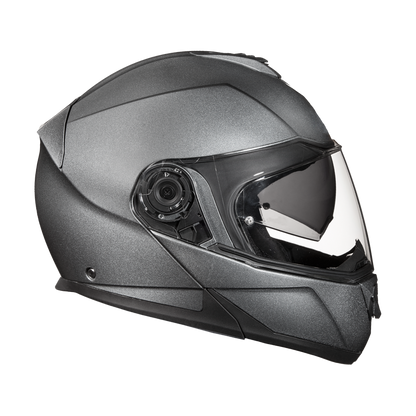 Daytona Glide Modular Motorcycle Helmet - DOT Approved, Bluetooth Ready, Dual Visor, Men/Women/Youth - Gun Metal Grey Metallic