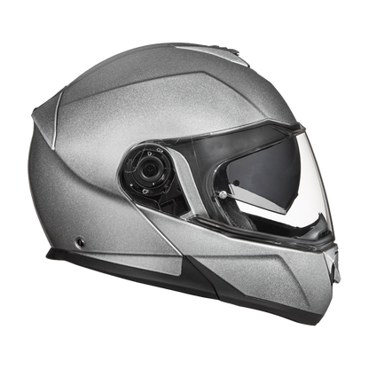Daytona Glide Modular Motorcycle Helmet - DOT Approved, Bluetooth Ready, Dual Visor, Men/Women/Youth- Silver Metallic