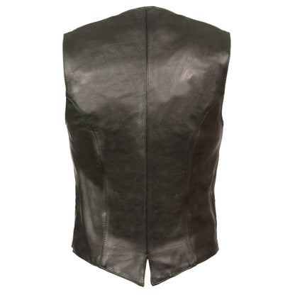 Milwaukee Leather ML1253 Women's Black Premium Leather Motorcycle Rider Vest w/ Snap Button Closure