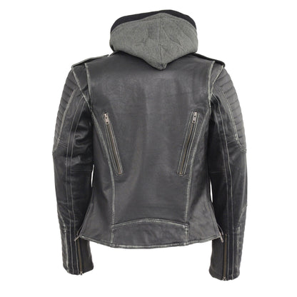Milwaukee Leather MLL2516 Black Leather Rub-Off Leather Jacket with Hoodie for Women