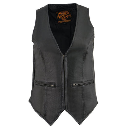 Milwaukee Leather MLL4555 Women's Black Premium Leather Zipper Closure Motorcycle Rider Vest w/ Stretch Side Panel