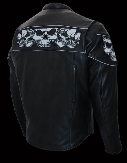 Milwaukee Leather MLM1501 Men's Reflective Skulls Premium Black Leather Motorcycle Jacket w/ Cool-Tec Treatement