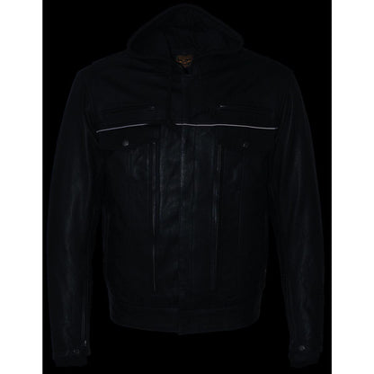 Milwaukee Leather MLM1537 Men's Black Leather ‘Utility Pocket’ Vented Jacket with Removable Hoodie