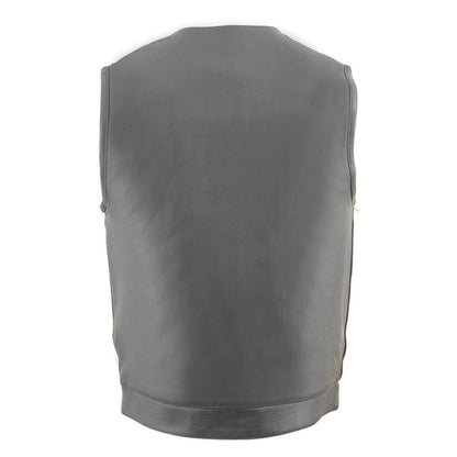 Milwaukee Leather Men's MLM3515 Black Premium Collarless Club Style Motorcycle Vest w/ Cool-Tec Leather Treatment