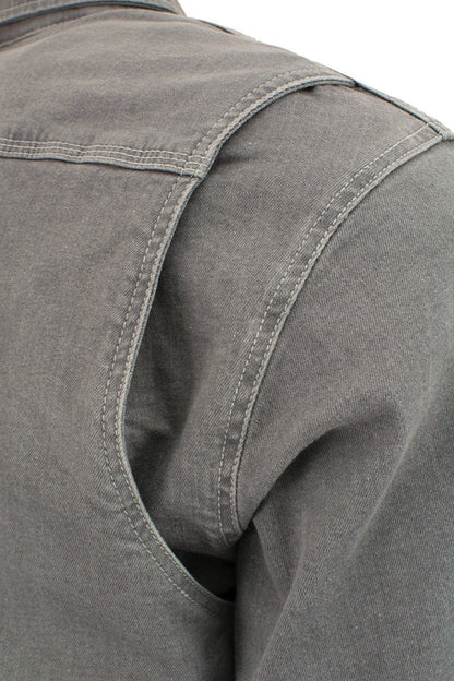 Milwaukee Leather MPM1621 Men's Grey Long Sleeve Flannel Biker Shirt w/ CE Armor - Reinforced w/ Aramid Fibers