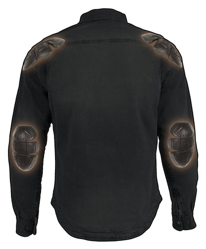 Milwaukee Leather MPM1621 Men's Grey Long Sleeve Flannel Biker Shirt w/ CE Armor - Reinforced w/ Aramid Fibers