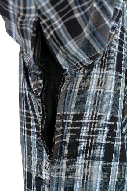 Milwaukee Leather MPM1636 Men's Long Sleeve Flannel Biker Shirt w/ CE Approved Armor - Reinforced w/ Aramid Fiber