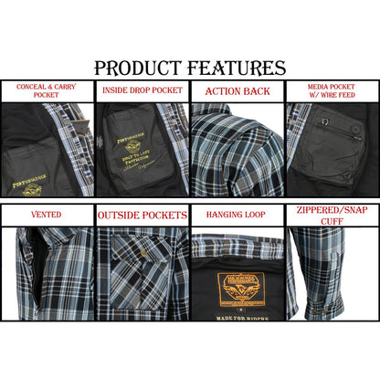 Milwaukee Leather MPM1636 Men's Long Sleeve Flannel Biker Shirt w/ CE Approved Armor - Reinforced w/ Aramid Fiber