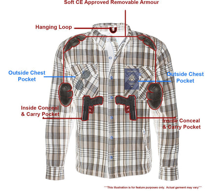 Milwaukee Leather MPM1636 Men's Long Sleeve Flannel Biker Shirt w/ CE Approved Armor - Reinforced w/ Aramid Fiber