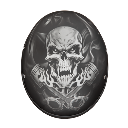 DOT Approved Daytona Motorcycle Half Face Helmet - Skull Cap Graphics for Men & Women, Scooters, ATVs, UTVs & Choppers - W/  Pistons Skull