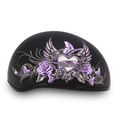 DOT Approved Daytona Motorcycle Half Face Helmet - Skull Cap Graphics for Men & Women, Scooters, ATVs, UTVs & Choppers - W/ Wild At Heart