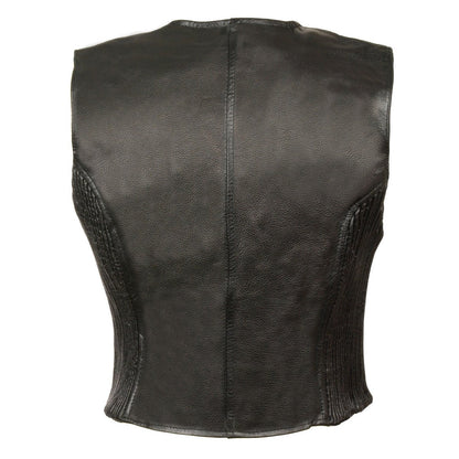 Milwaukee Leather SH1288 Women's Black Leather Deep V-Neck Motorcycle Rider Vest with Side Stretch Panels