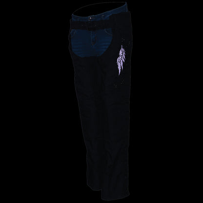 Milwaukee Leather SH1956 Women's 'Winged' Black and Purple Textile Chaps