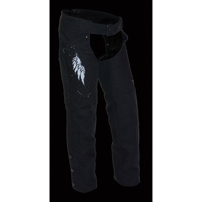 Milwaukee Leather SH1956 Women's 'Winged' Solid Black Textile Chaps
