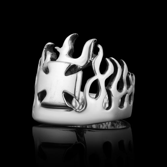 Sterling Silver Maltese Cross Flame Ring